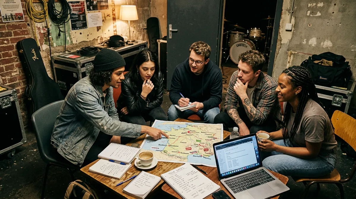 musician planning a tour and booking gigs independently